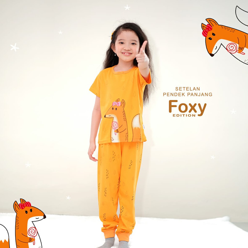 Kazel Piyama Girl Foxy Edition - Setelan Lengan Pendek Celana Panjang Isi 2