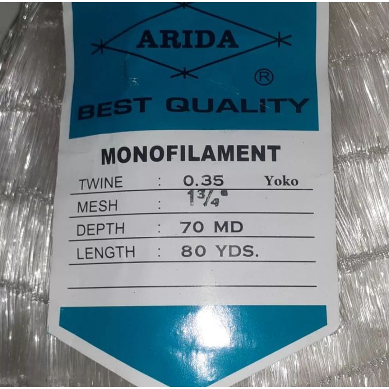 Jaring Ikan Arida 0.35 70md/80yds yoko UKURAN TINGGAL PILIH 1½-1¾ INCHI pukat ikan jaring arida jaring bahan jala jaring keruk