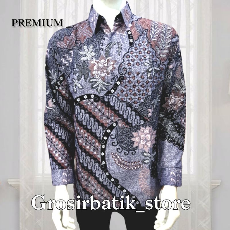 Batik pria lengan panjang premium katun furing motif lilac keren