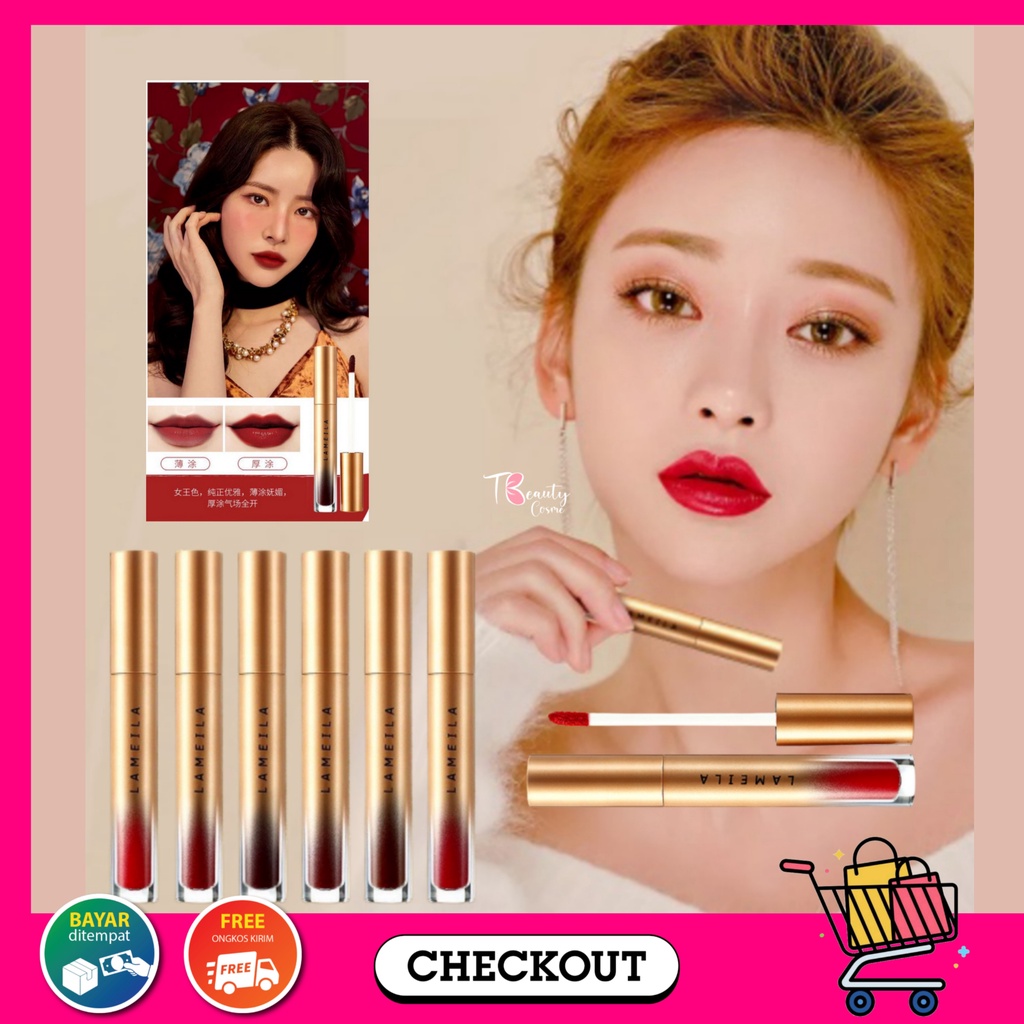 LAMEILA Lipstik Mate Gold edition Lip Glaze Pelembab bibir cair tahan lama