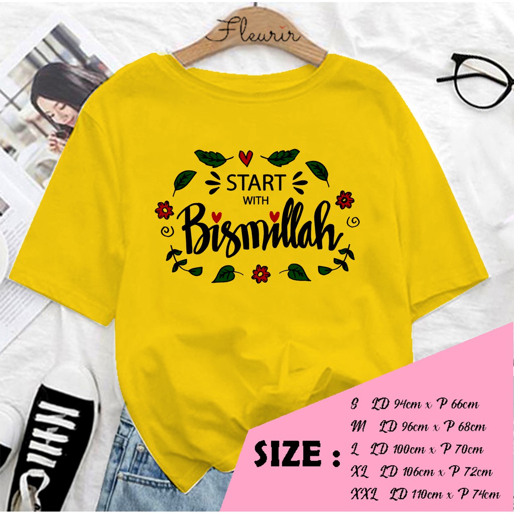 FLEURIR - KAOS WANITA BISMILLAH DEWASA LENGAN PENDEK TEE UNISEX WANITA PRIA