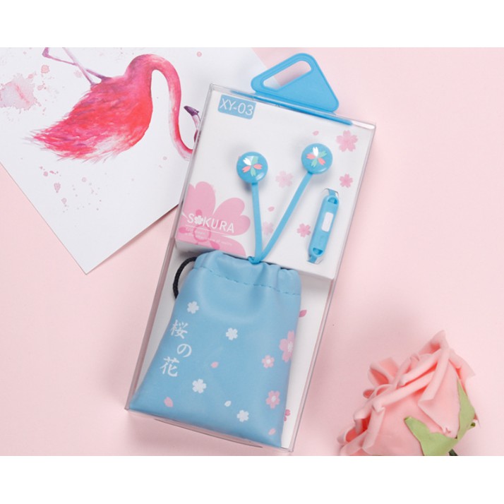 [XY-03] Headset Earphone POUCH SERUT Motif BUNGA SAKURA / Wadah Headset POUCH BUNGA SAKURA FLOWER