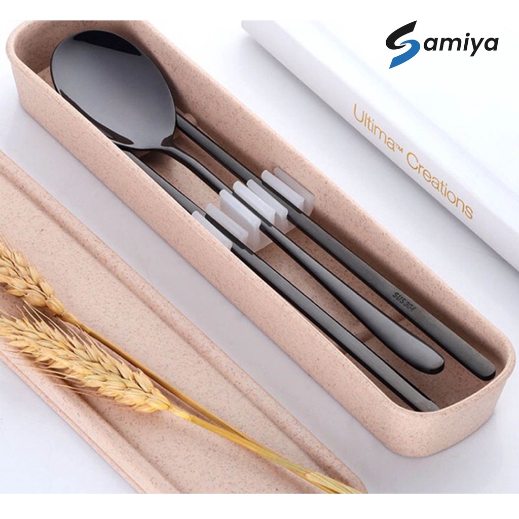 sendok sumpit korea stainless / chopstick spoon korea / sujeo set korea FREE KOTAK BOX ( TERIMA CUSTOM PRINT NAMA dan LOGO )