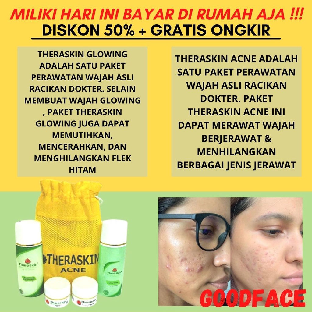 THERASKIN PAKET GLOWING TONER WAJAH CREAM SIANG MALAM FACIAL WASH SKINCARE