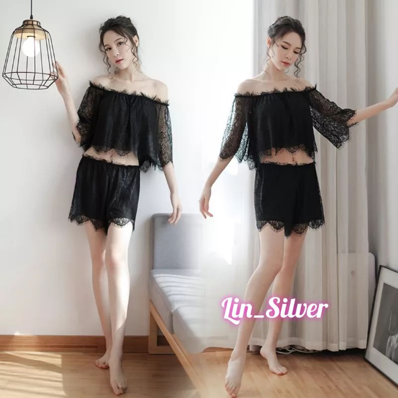 Lingerie Set Baju Tidur Gaun Malam Seksi Wanita Premium Jumbo L XL