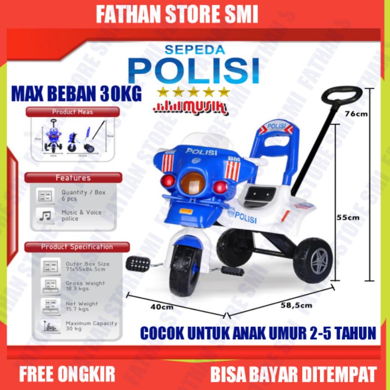 Mainan Anak Sepeda Polisi Roda Tiga Tricycle Polisi Police Bike MKT-SPM