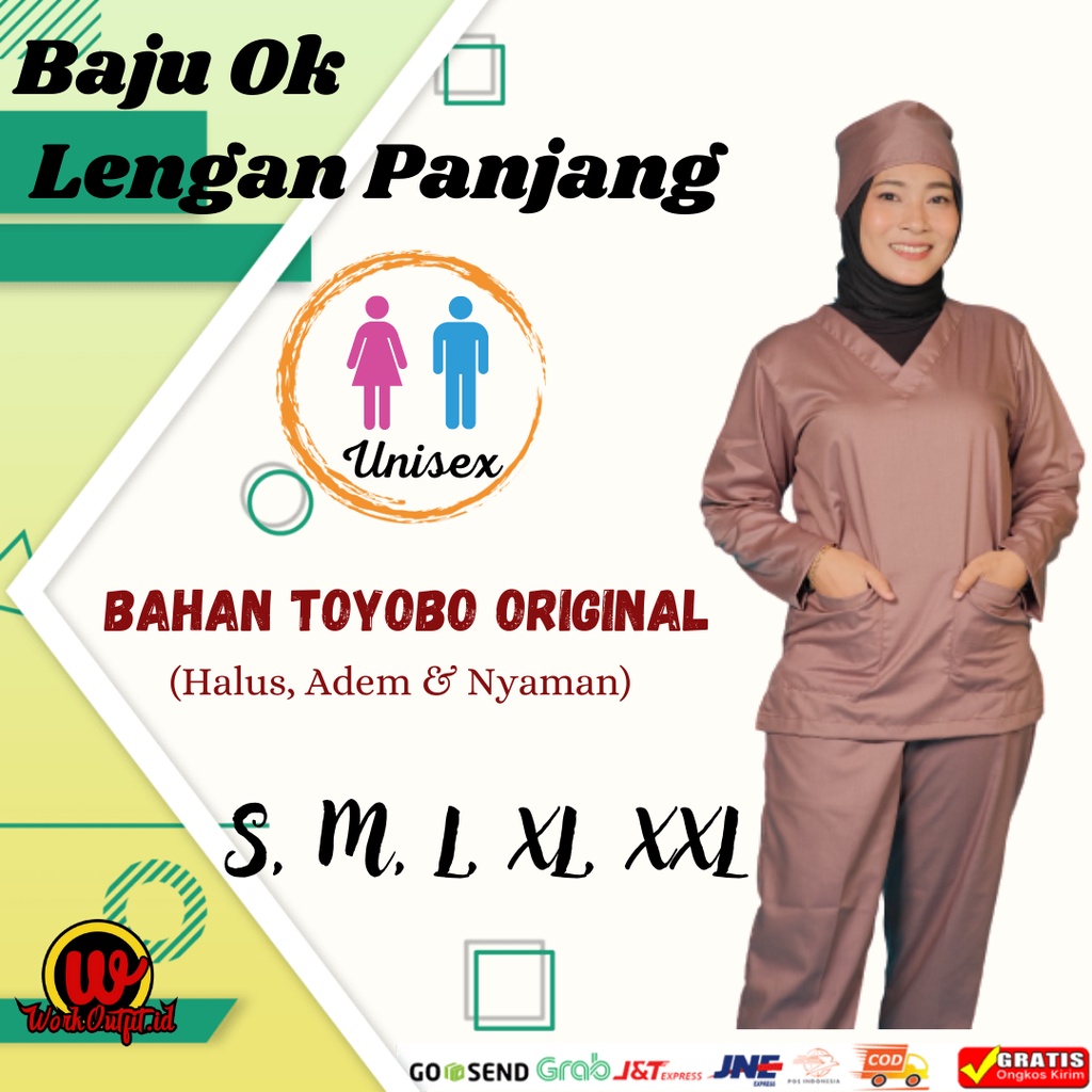 Baju Ok / OKA | Baju Jaga Perawat Dokter Petugas Medis Lengan Panjang | Bahan Toyobo Original