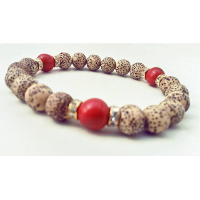 Gelang biji rotan kombinasi red coral