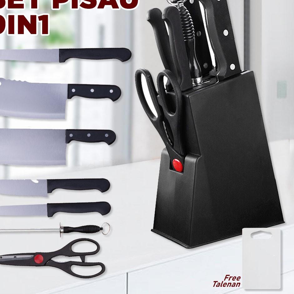 TERBARU  Set Pisau Dan Talenan Dapur 9Pcs in 1Warna terbaik