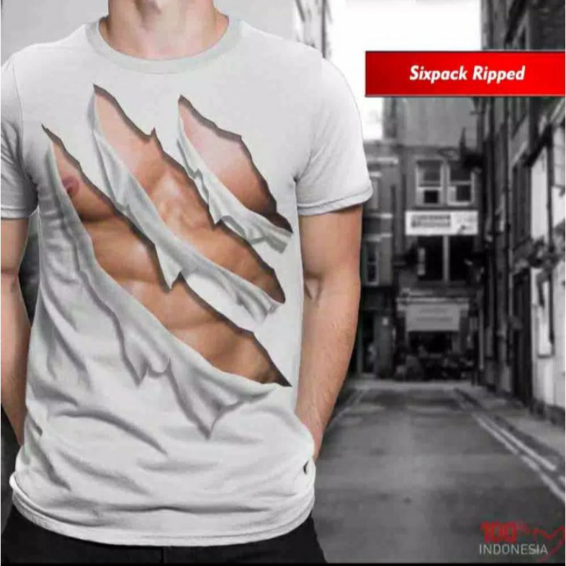 Kaos Print 3D Unik Picture Sixpack Ripped Pria/Wanita