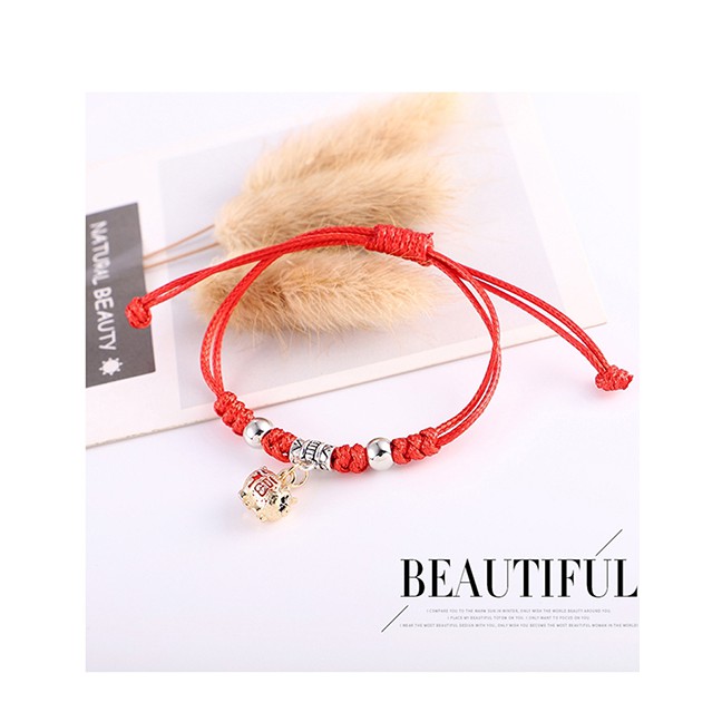 LRC Gelang tangan Fashion Red + Black Blessing Gold Pig Bracelet Y61089