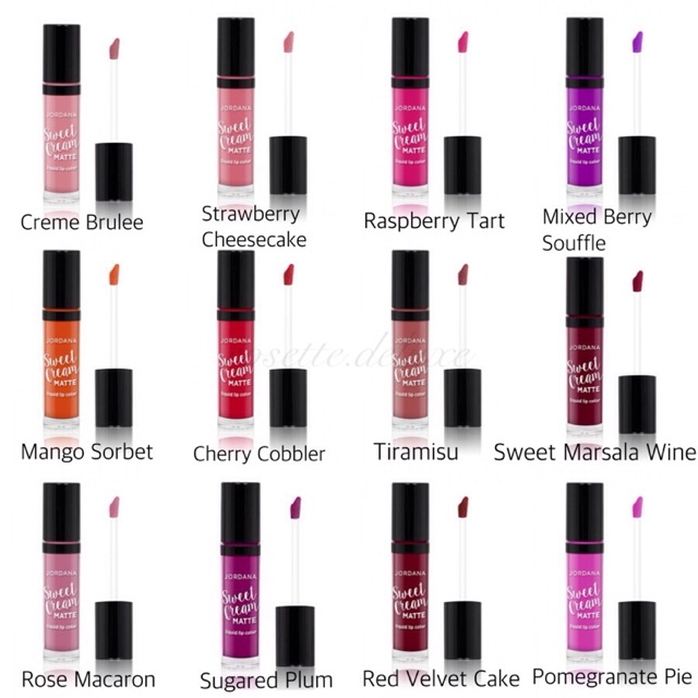 Jordana Sweet Cream Matte Liquid Lip Color Lipstick Raspberry Tart Strawberry Cheesecake Cherry