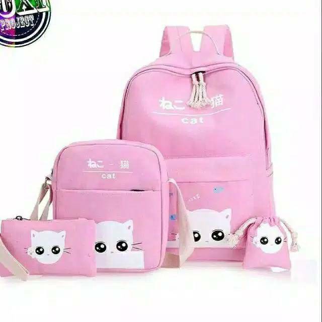 TAS RANSEL SEKOLAH KUCING INTIP 3IN1/ BACKPACK SEKOLAH ANAK WANITA