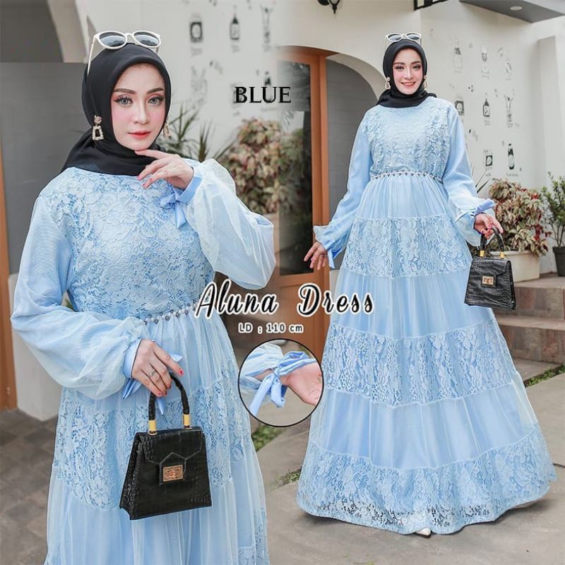 baju pesta muslim wanita aluna dress wedding fashion syari brukat modern