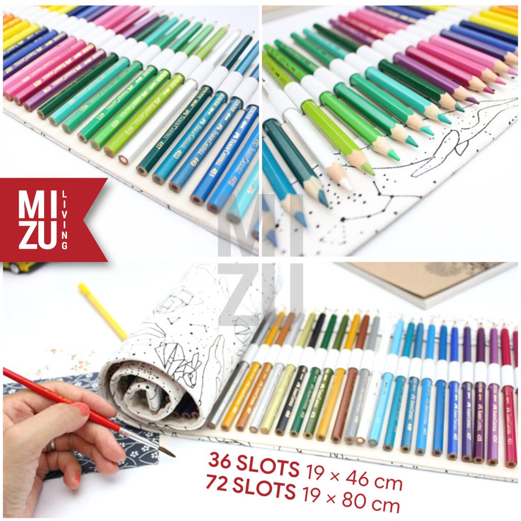 MIZU IROMUJI 36/72 Roll Up Colour Pencil Case Slots Tas Tempat Pensil Warna Gulung Canvas