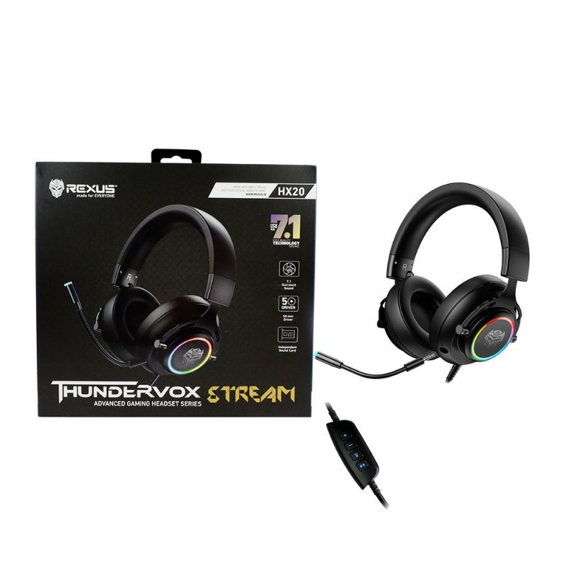 HEADSET GAMING REXUS HX-20 (BLACK) USB V.7.1 LED RGB + Mic detachable