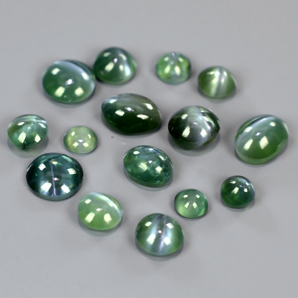 Lot 2.07tcw Round &amp; Oval Cabohon Natural Green Sharp Cat's Eye ALEXANDRITE AXD004
