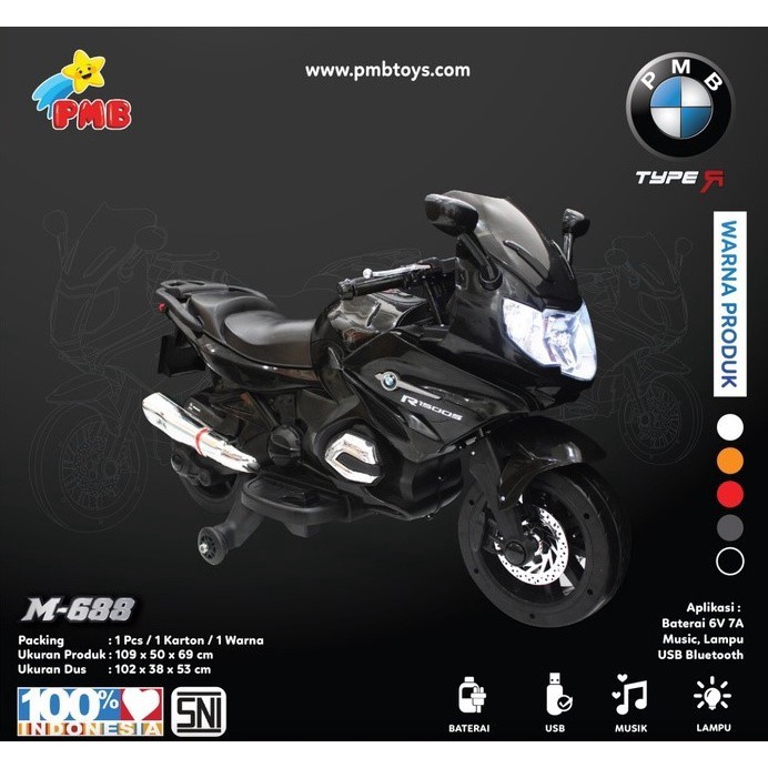 Mainan Anak Motor Aki SPORT PMB Ninja Type R M688 Sport BMU Murah SNI Moge Baterai Charge
