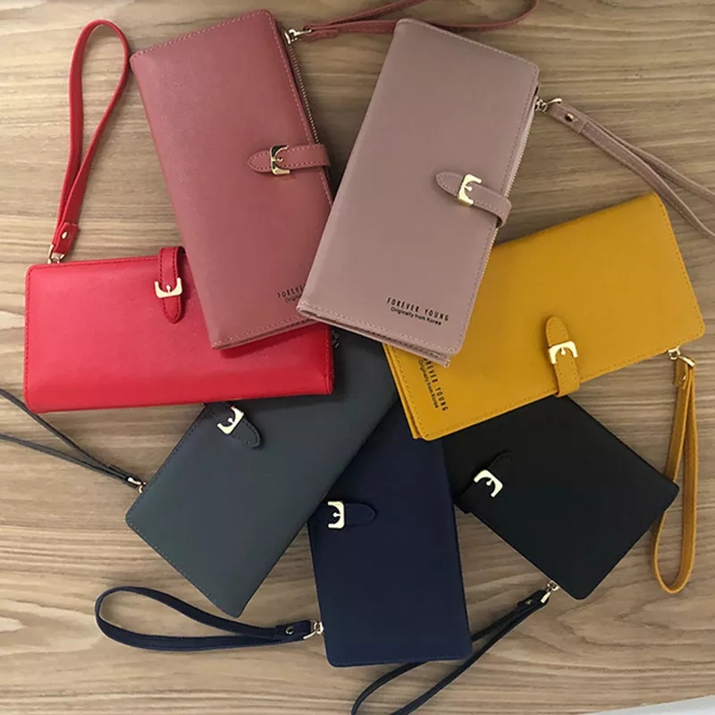 Dompet Lipat Wanita Model Zahra Bahan Kulit - Hanging Wallet Dompet Gantungan Leher Cewek Kartu HP K