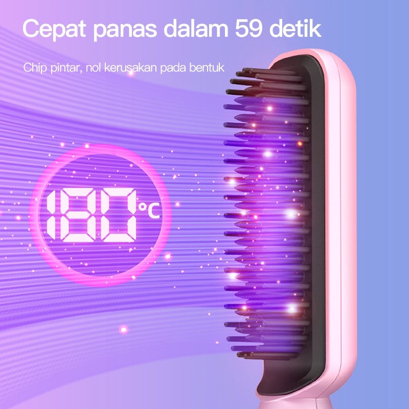 Omfu Pelurus rambut sisir elektrik rambut keriting Lurus 2 in 1 Sistem