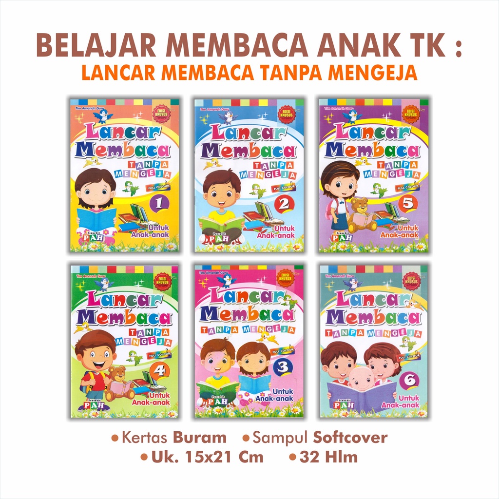 Buku Anak / Buku Sekolah / Buku Edukasi AnakTK PAUD Lancar Membaca Lengkap 1 Sampai 6 Berwarna PAH