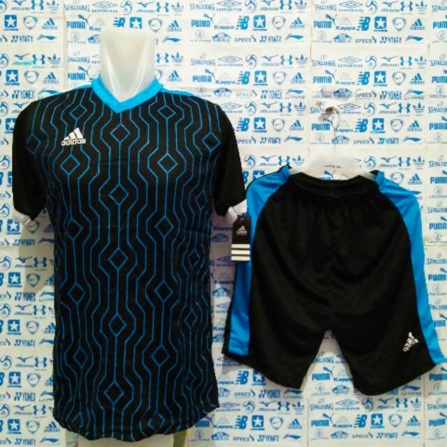 Baju Kaos Futsal Jersey Bola Setelan Futsal Adidas LB Hitam Biru
