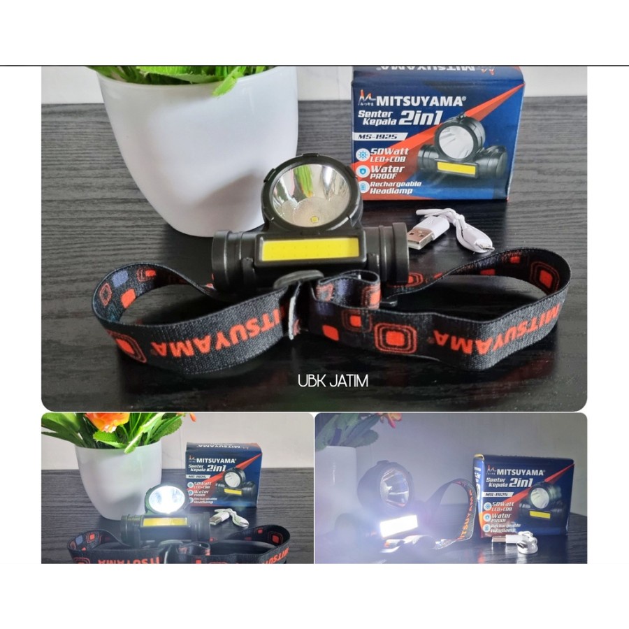 COD Senter Kepala LED Rechargeable Headlamp Mitsuyama 50W MS-1925 CAHAYA PUTIH 50 WATT