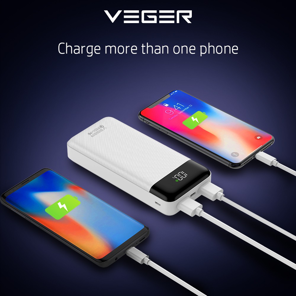 VEGER Powerbank Q21 20000mAh LED Digital Display Fast Charging Quick Charge 22.5W PD 20W Power Bank