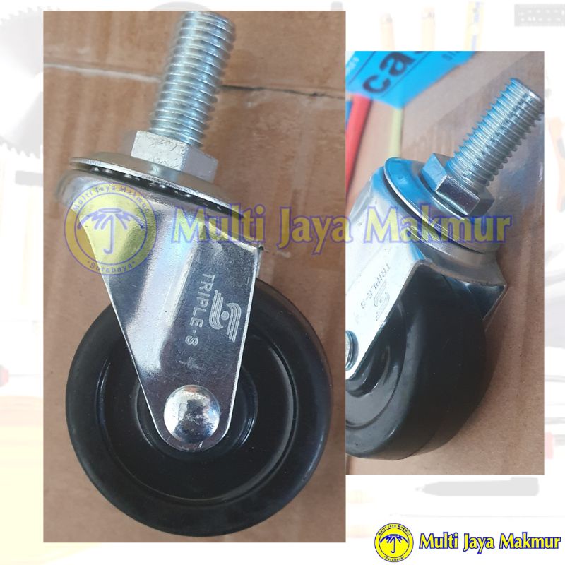 Roda Hidup Karet Hitam 2&quot; Inch Baut/ Kastor Caster Trolley Gepeng