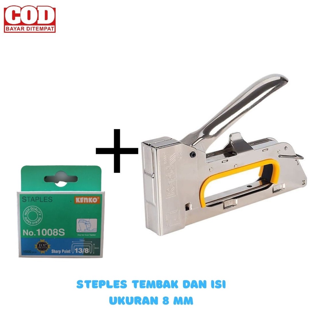 TIFAKA - Paket Staples Tembak Gun Tacker + Isi / Refiil 13/8 Stapler Jok Staples Perekat