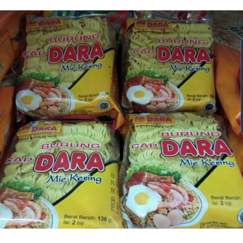 

Mie Burung Dara Mie Kering Renteng 136 gr.1 Bungkus Isi 2 Pcs. 1 Dos Isi 36 Bungkus