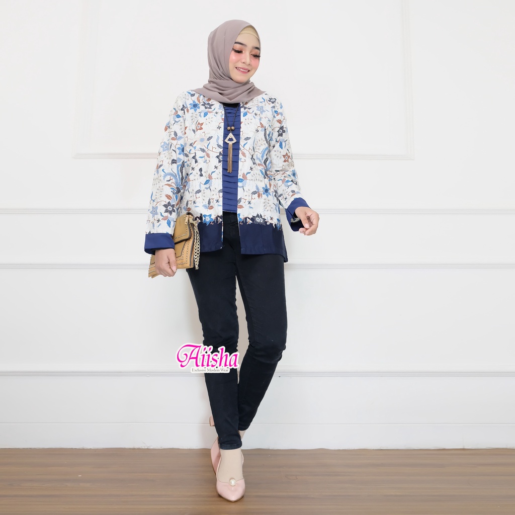 Atasan Wanita  Batik /Kemeja Wanita Bahan Katun / Batik Kencana Dan Kinanti Original Aiisha-Kinanti Navy