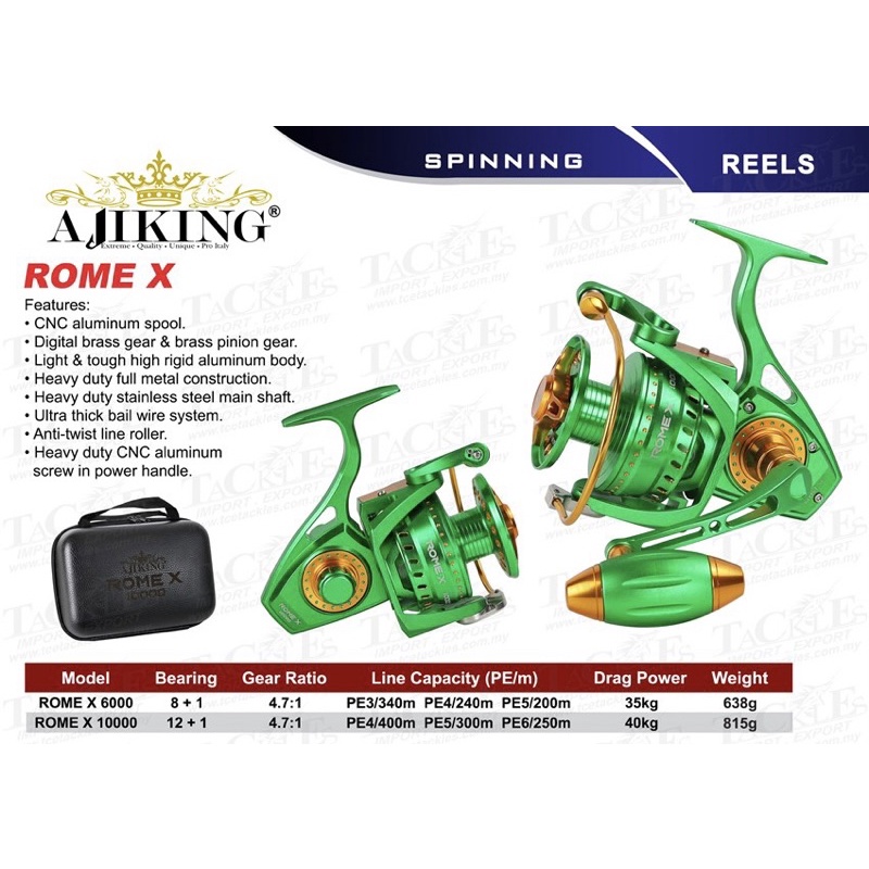 Reel Ajiking Rome X 6000 & 10.000/Reel Laut Kuat/Full Metal/Drag Besar