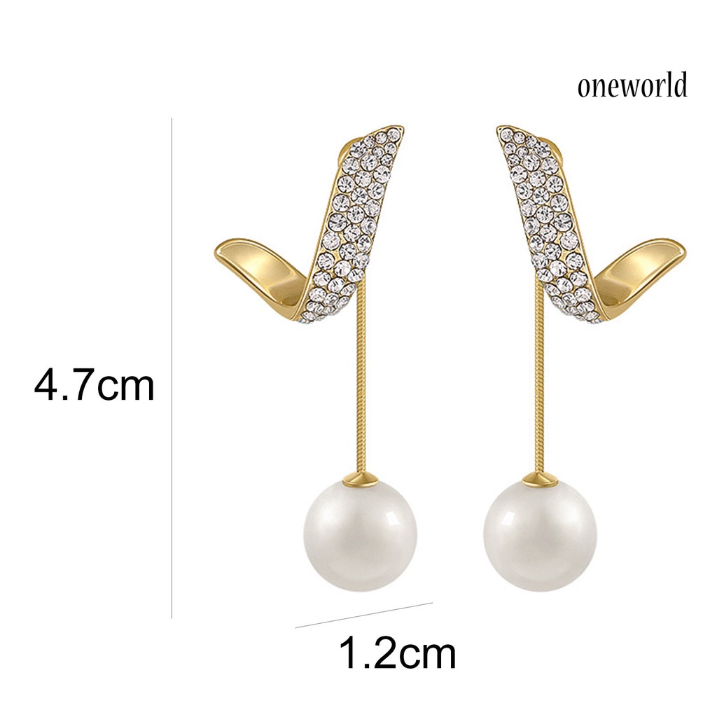 OW# 1 Pair Faux Pearl Drop Stud Earrings Unique Geometric Rhinestone Pearl Pendant Stud Earrings for Holiday