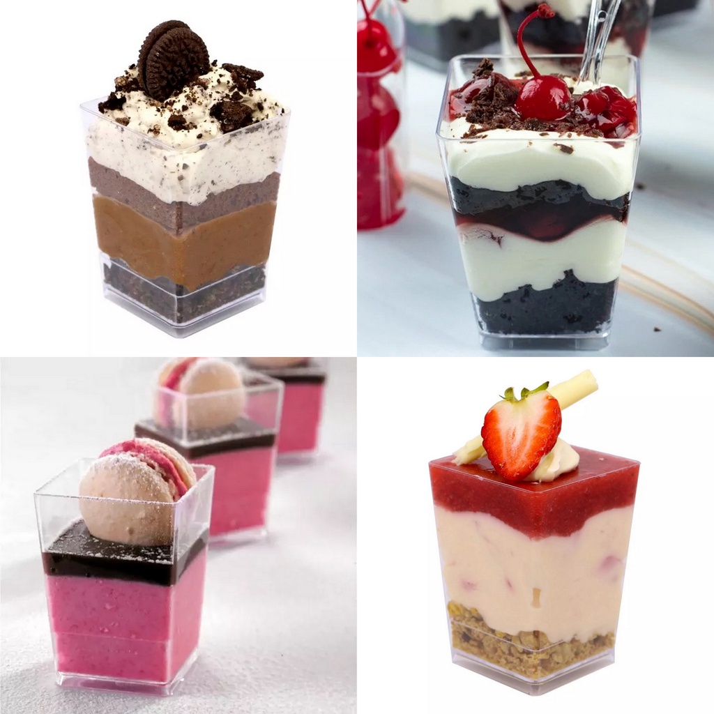 Cup Jelly Pudding Kotak – Mini Dessert Cup CH 24 + Tutup (10 pcs)