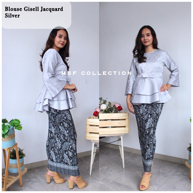 blouse gisell jacquard silver/kebaya/rok plisket premium