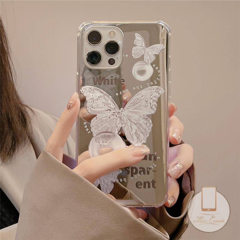 Soft Case Tpu Transparan Cermin Kristal Butterfly Untuk iPhone 11 7Plus 8Plus XR X XS Max 12 13 11 Pro Max 6 6S Plus 7 8 SE 2020