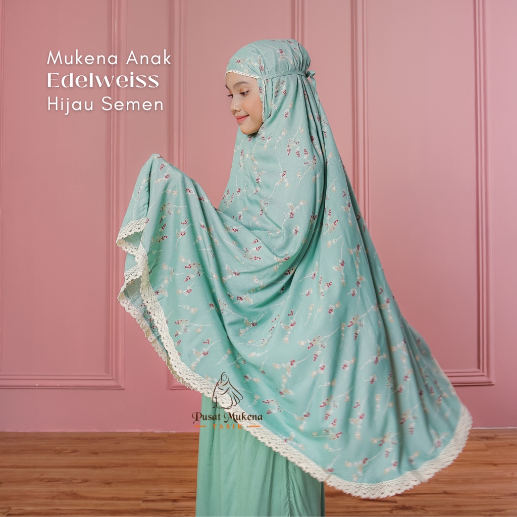 Pusat Beli Mukena Tasik - Mukena Anak (5-13 Tahun) 2in1 Katun Rayon Bali Travelling Edelweiss