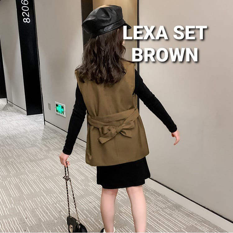 LEXA SET BROWN / DRESS ANAK KOREA IMPORT / BAJU TERUSAN ROMPI IMPOR / SETELAN REMAJA KASUAL