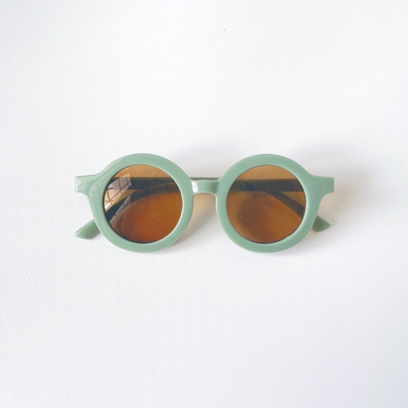 Little Whimsea Retro Sunnies / Kacamata Hitam Anak Unisex bentuk O/Kacamata Anak-Glossy Sage Green