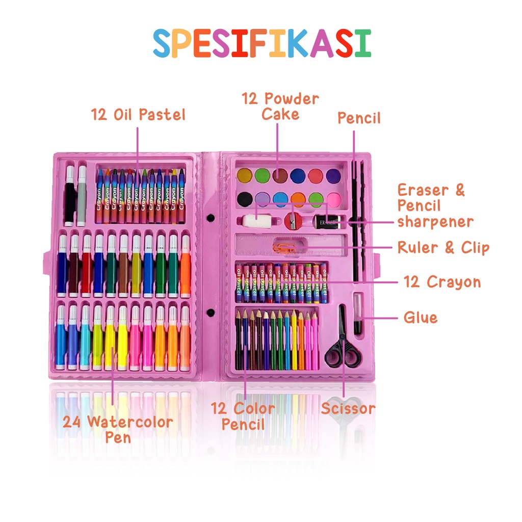 Crayon Set 86pcs / Crayon Set Koper Tas / Pensil Warna Mewarnai Anak anak