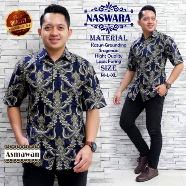 Kemeja Batik Lengan Pendek / Hem Batik NASWARA Batik Full Furing Motif Terbaru