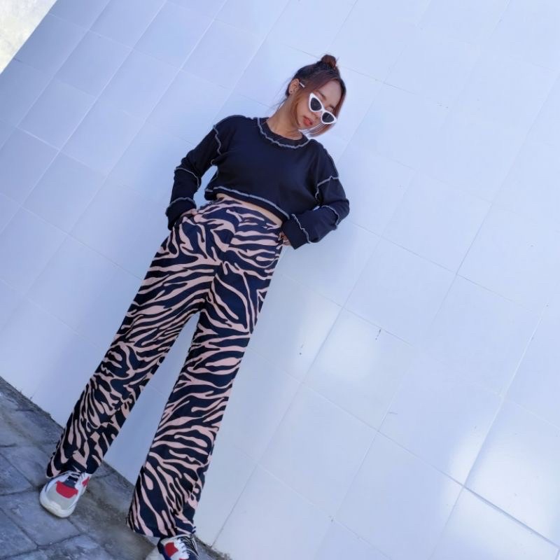 TRV KULOT ZEBRA / KULOT ANIMAL MUAT S-XXL TIDAK LUNTUR / Korean Long Pants/Celana Culottes Abstrak C909-KLT.ZEBRA COKLAT
