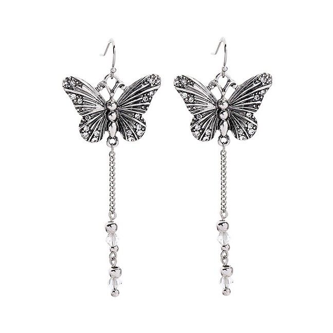 LRC Anting Gantung Fashion Silver Butterfly And Diamond Earrings F69673