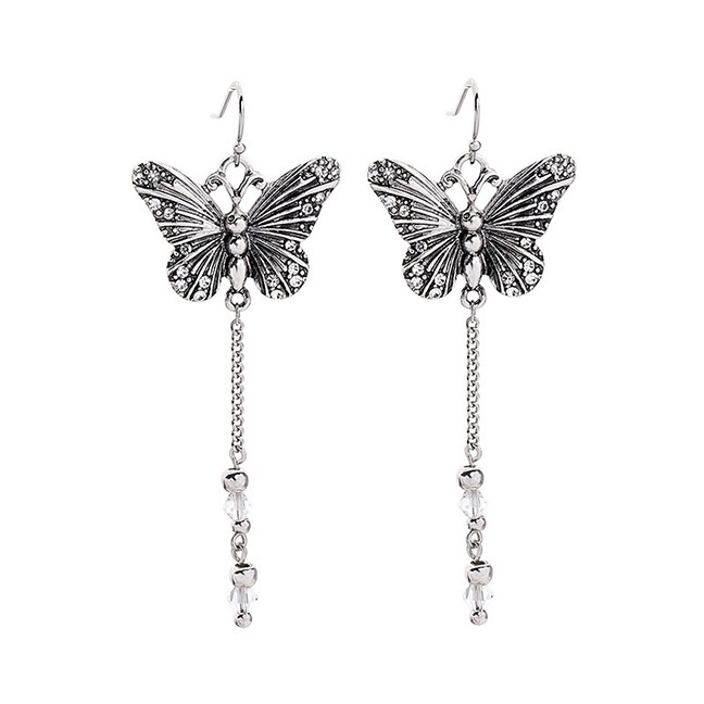 LRC Anting Gantung Fashion Silver Butterfly And Diamond Earrings F69673