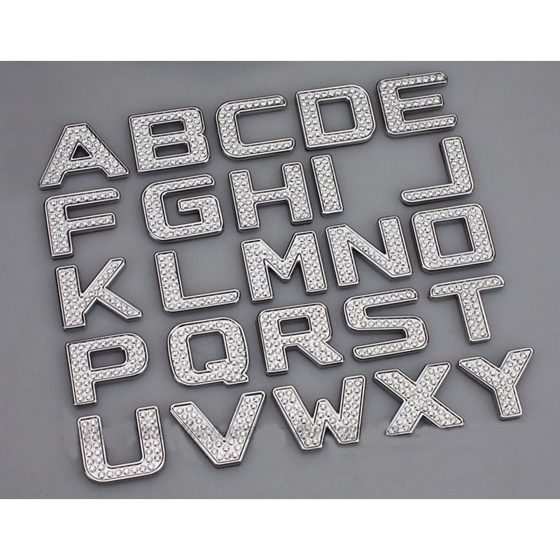 1 x Silver Swarovski Crystal Diamond Badge Auto Car  Body Letter Alphabet Sticker Emblem Decal