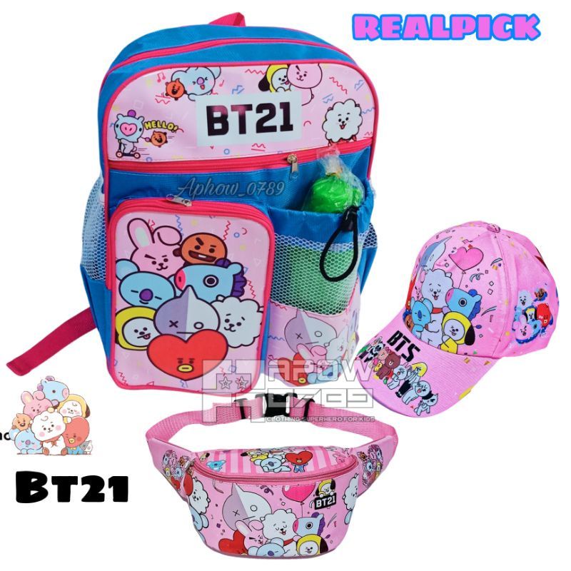 (BISA COD)Tas Ransel BT21 Tas Anak sekolah Perempuan TK-SD / Free Topi Dan Tas Waistbag