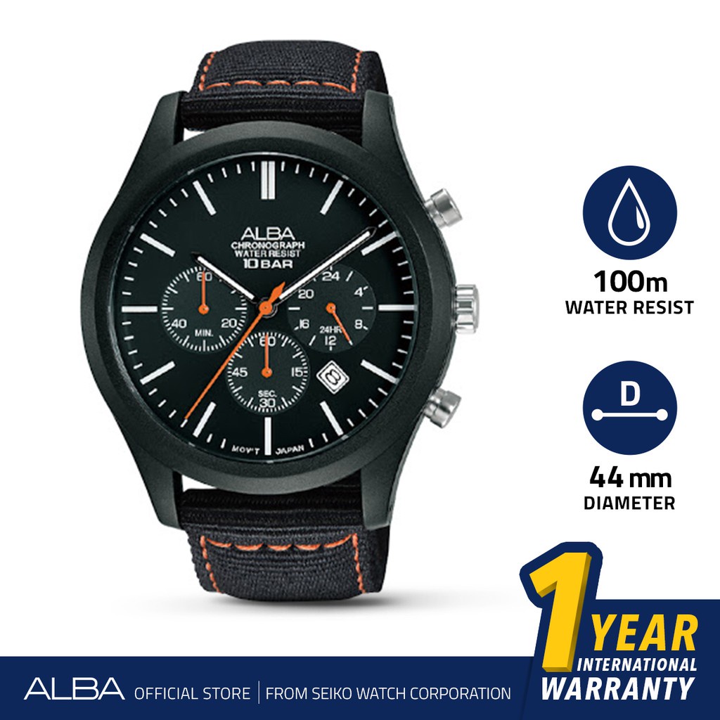 Alba Active Jam Tangan Pria Chronograph AT3G43 / AT3G43X1 Quartz Black Dial Nylon Strap Watch