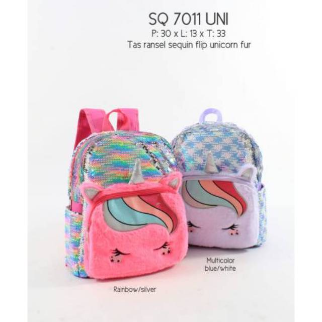 QUOKKA TAS RANSEL SEQUIN FLIP UNICORN FUR 2 KANTONG 8150 8151 7011