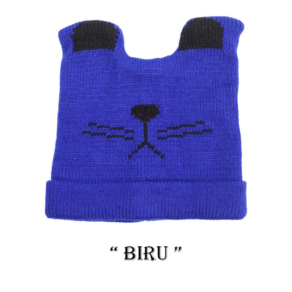 Kupluk Anak Bayi Cewek Cowok Karakter Kucing Polos / Bordir Nama Suka Suka-Biru